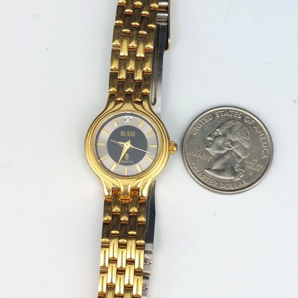 Bill Blass Womens 293-3132 Gold-Tone Quartz Watch With Black Dial & Diamond Acce - Picture 5 of 7